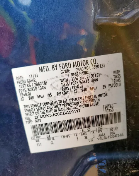 2012 Ford Edge Sel from USA, damaged, VIN 2FMDK3JC0CBA59117